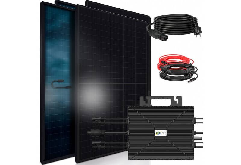 SUNNIVA Balkonkraftwerk 1840W BIFAZIAL FULLBLACK komplett Steckdose, (ASTRO-E 2000W Wechselrichter, PV Solaranlage, 4x 460W Glas-Glas Solarmodule, inkl. 5m Kabel, Bluetooth WIFI, Komplettset) von SUNNIVA