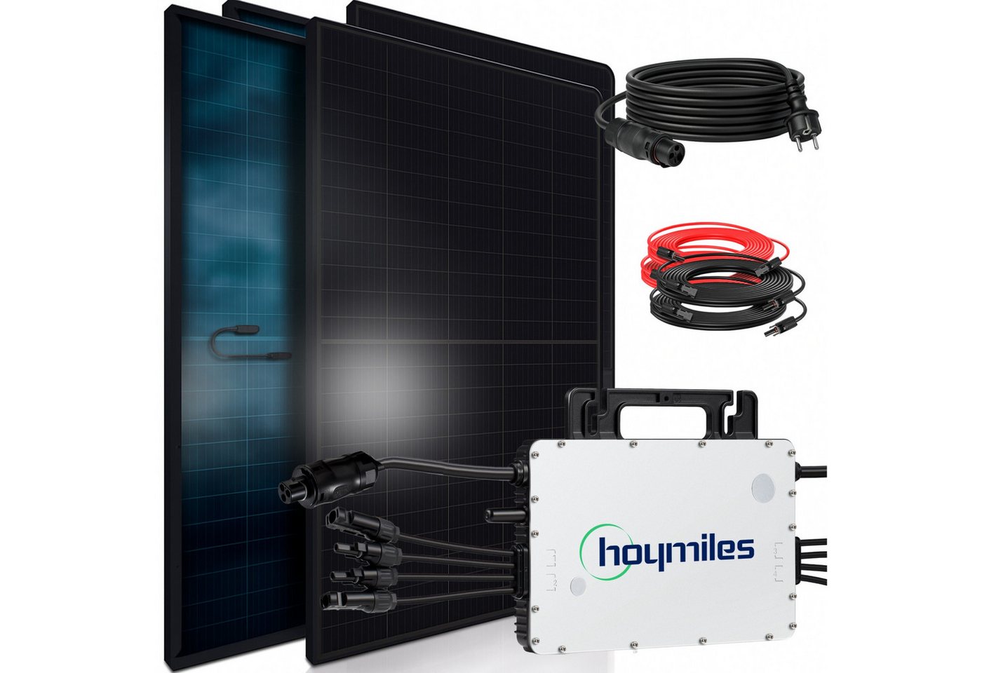 SUNNIVA Balkonkraftwerk 1840W BIFAZIAL FULLBLACK komplett Steckdose, (HOYMILES 1500 Watt Wechselrichter, PV Solaranlage Komplettset, 4x 460W N-Type Glas-Glas Bifacial Solarmodule, 5m Kabel) von SUNNIVA