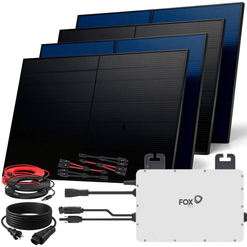 SUNNIVA Balkonkraftwerk 2000 W mit FOX ESS 800 W Wechselrichter inkl.5m Kabel 4x 500 W Solarmodule Bifazial Fullblack Glas-Glas SUNNIVA Balkonkraftwerk 2000 W mit FOX ESS 800 W Wechselrichter inkl.5m Kabel 4x 500 W Solarmodule Bifazial Fullblack Glas-Glas von SUNNIVA
