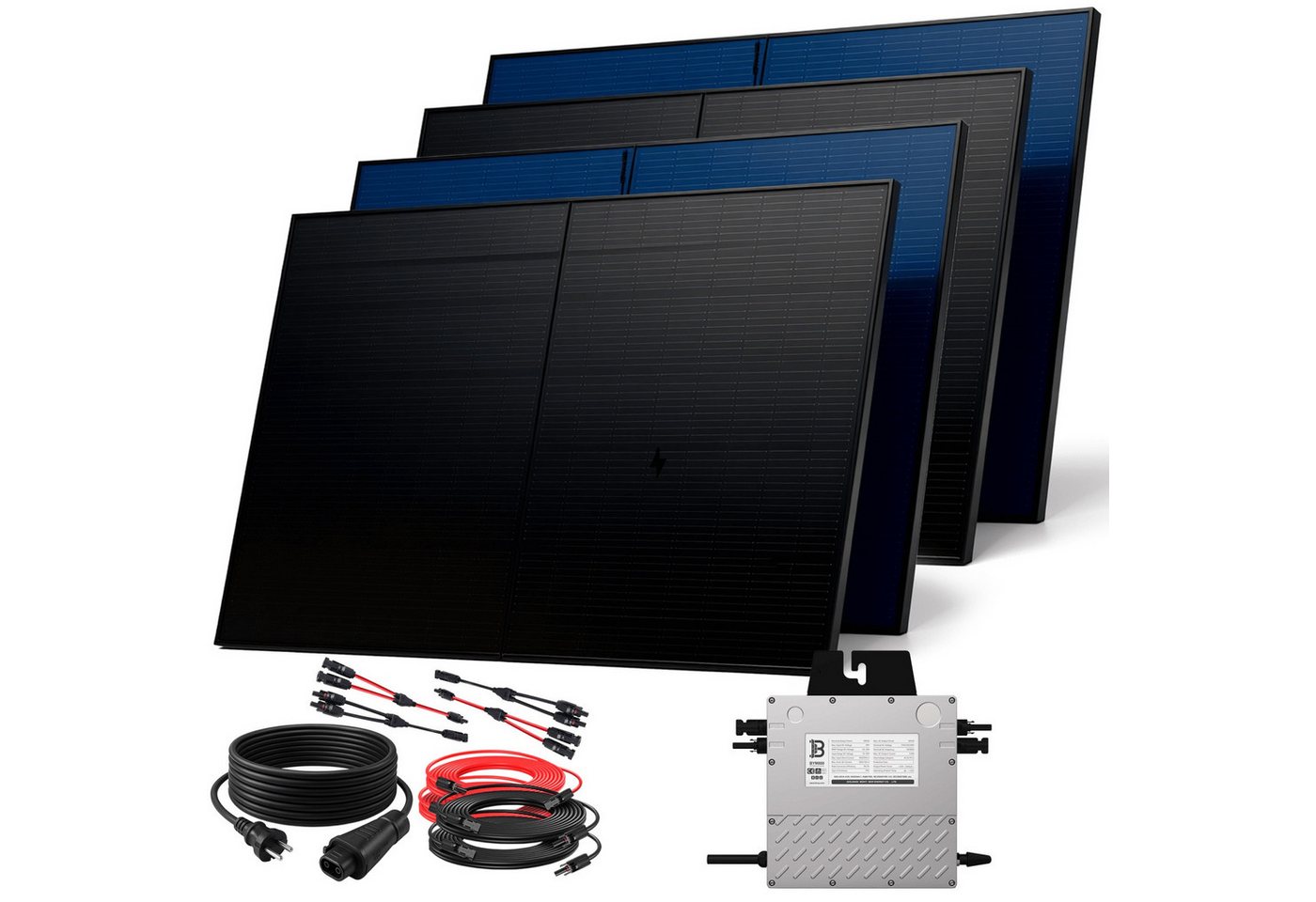 SUNNIVA Balkonkraftwerk 2000W BIFAZIAL FULLBLACK komplett Steckdose, (BENY 800W Wechselrichter, PV Solaranlage, 4x 500W Glas-Glas Solarmodule, inkl. 5m Kabel, WIFI, Komplettset) von SUNNIVA