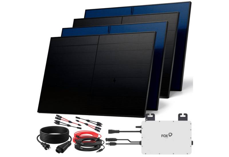 SUNNIVA Balkonkraftwerk 2000W BIFAZIAL FULLBLACK komplett Steckdose, (FOX ESS 800W Wechselrichter, PV Solaranlage, 4x 500W Glas-Glas Solarmodule, inkl. 5m Kabel, Bluetooth WIFI, Komplettset) von SUNNIVA