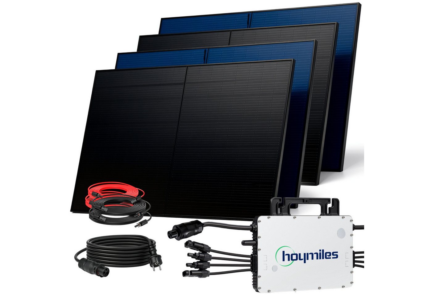SUNNIVA Balkonkraftwerk 2000W BIFAZIAL FULLBLACK komplett Steckdose, (HOYMILES 1500 Watt Wechselrichter, PV Solaranlage Komplettset, 4x 500W N-Type Glas-Glas Bifacial Solarmodule, 5m Kabel) von SUNNIVA
