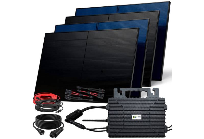 SUNNIVA Balkonkraftwerk 2000W BIFAZIAL FULLBLACK komplett Steckdose, (ASTRO-E 800W Wechselrichter, PV Solaranlage, 4x 500W Glas-Glas Solarmodule, inkl. 5m Kabel, Bluetooth WIFI, Komplettset) von SUNNIVA