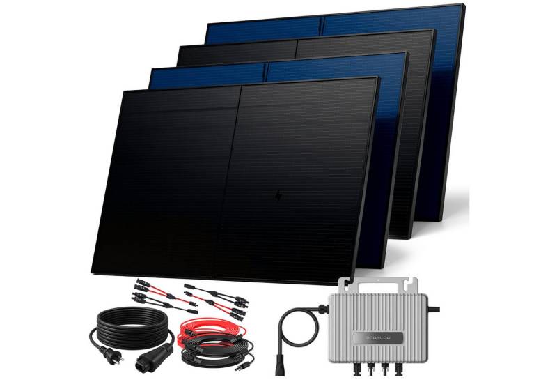 SUNNIVA Balkonkraftwerk 2000W BIFAZIAL FULLBLACK komplett Steckdose, (Ecoflow 800W Wechselrichter, PV Solaranlage, 4x 500W Glas-Glas Solarmodule, inkl. 5m Kabel, Bluetooth WIFI, Komplettset) von SUNNIVA