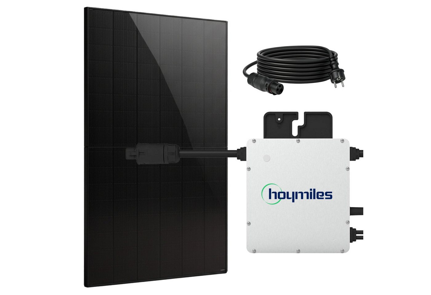 SUNNIVA Balkonkraftwerk 460W BIFAZIAL FULLBLACK komplett Steckdose, (HOYMILES 400 Watt Wechselrichter, PV Solaranlage Komplettset, 1x 460W N-Type Glas-Glas Bifacial Solarmodule, 5m Kabel) von SUNNIVA