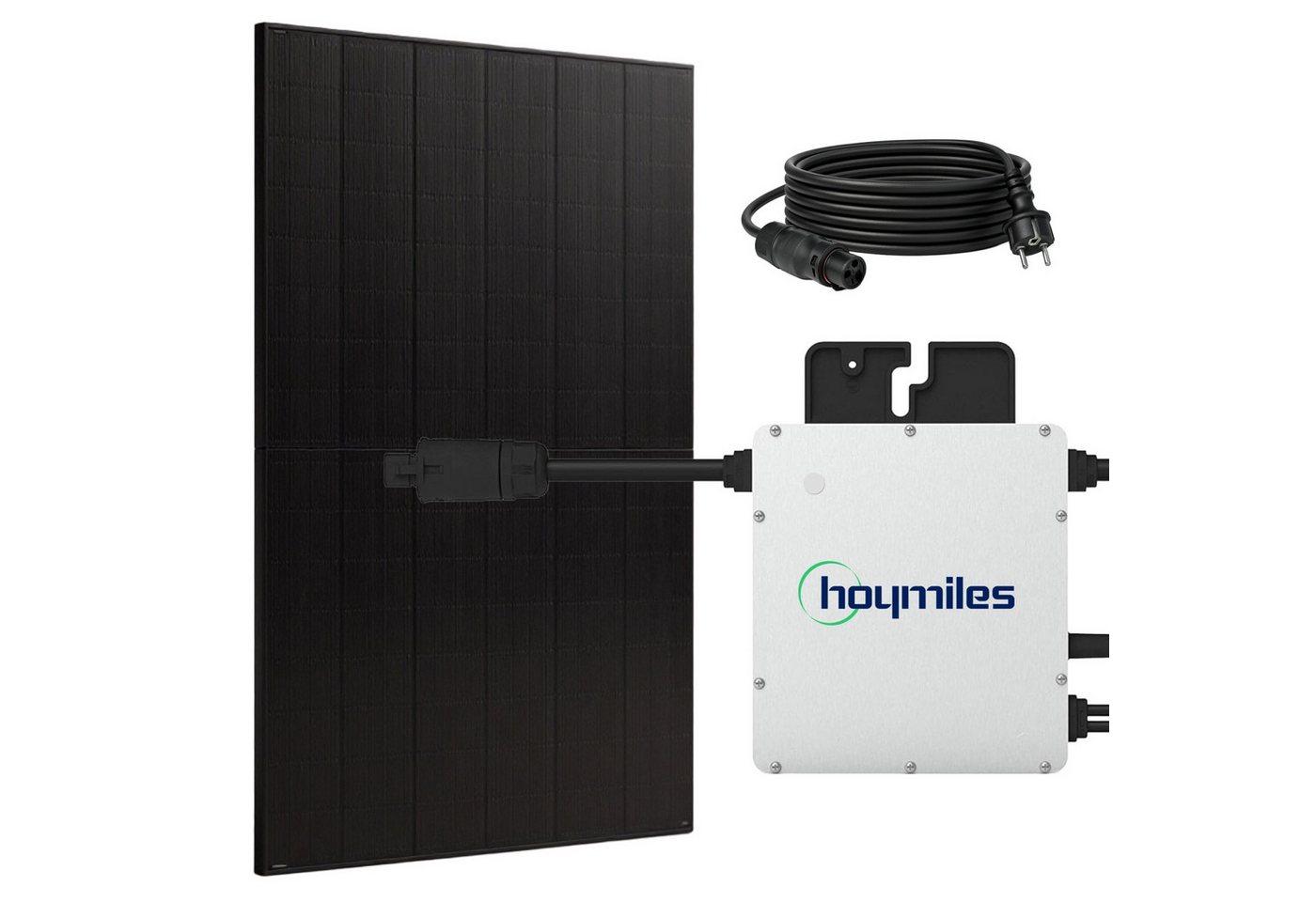 SUNNIVA Balkonkraftwerk 500W BIFAZIAL FULLBLACK komplett Steckdose, (HOYMILES 400 Watt Wechselrichter, PV Solaranlage Komplettset, 1x 500W N-Type Glas-Glas Bifacial Solarmodule, 5m Kabel) von SUNNIVA