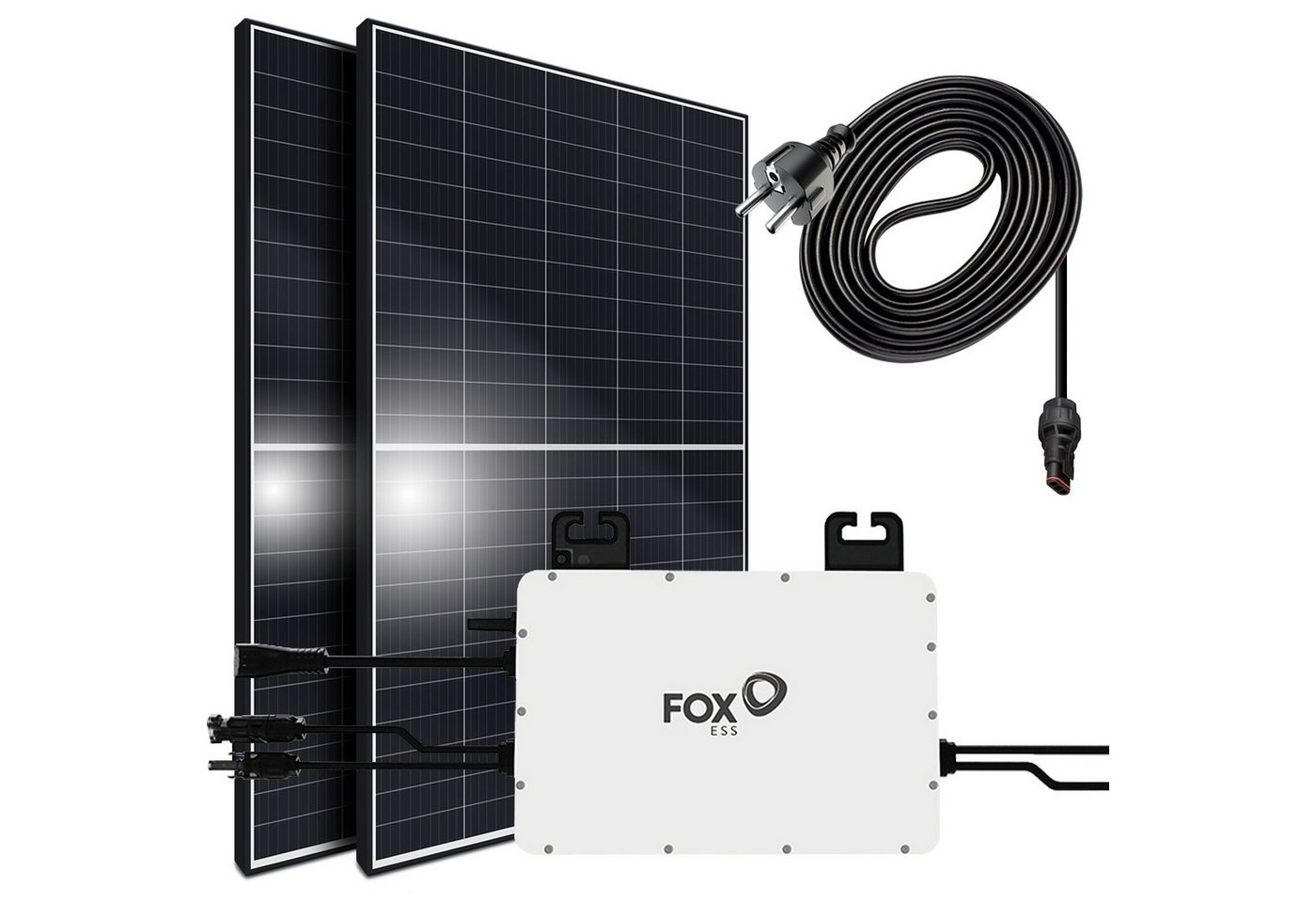 SUNNIVA Balkonkraftwerk 900W/800W komplett Steckdose, (FOX ESS 800W Wechselrichter - PV Solaranlage Komplettset - 2x 450W Solarmodule - inkl. 5m Kabel - Bluetooth WIFI) von SUNNIVA