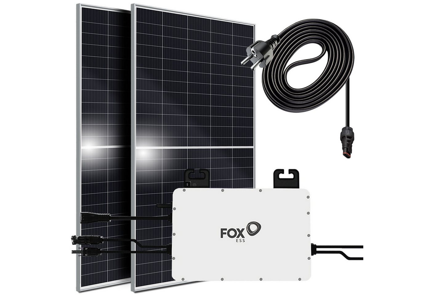 SUNNIVA Balkonkraftwerk 900W/800W komplett Steckdose, (FOX ESS 800W Wechselrichter - PV Solaranlage Komplettset - 2x 450W Solarmodule - inkl. 5m Kabel - Bluetooth WIFI) von SUNNIVA