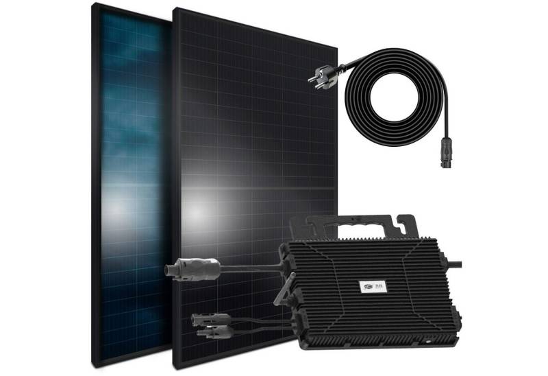 SUNNIVA Balkonkraftwerk 1196W/800W komplett Steckdose, (ASTRO-ENERGY 800W Wechselrichter, PV Solaranlage Komplettset, 2x 460W BIFAZIAL, FULL BLACK, Glas-Glas Solarmodule, inkl.5m Kabel, Bluetooth) von SUNNIVA