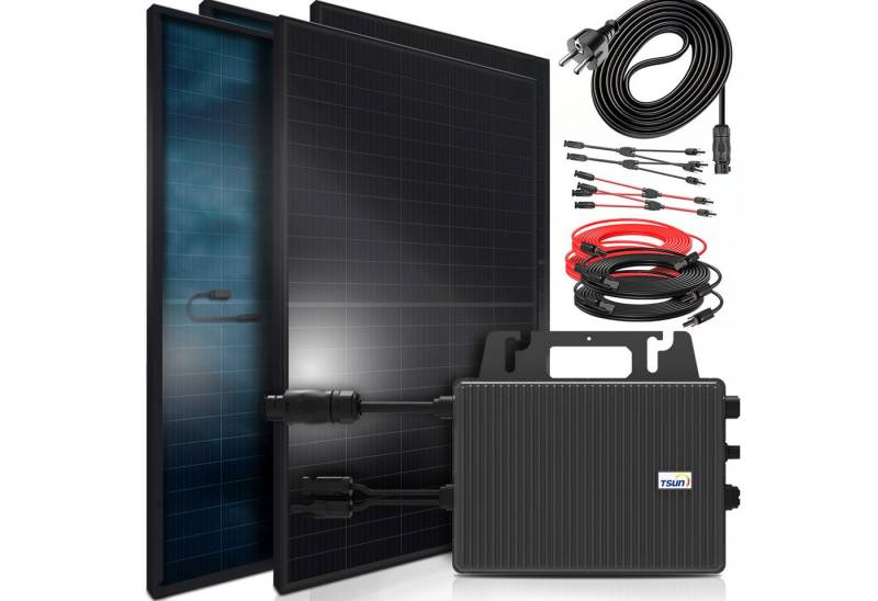 SUNNIVA Balkonkraftwerk 2392W/800W komplett Steckdose, (TSUN 800W Wechselrichter, PV Solaranlage Komplettset, 4x 460W BIFAZIAL, FULL BLACK, Glas-Glas Solarmodule, inkl.5m Kabel, Bluetooth) von SUNNIVA