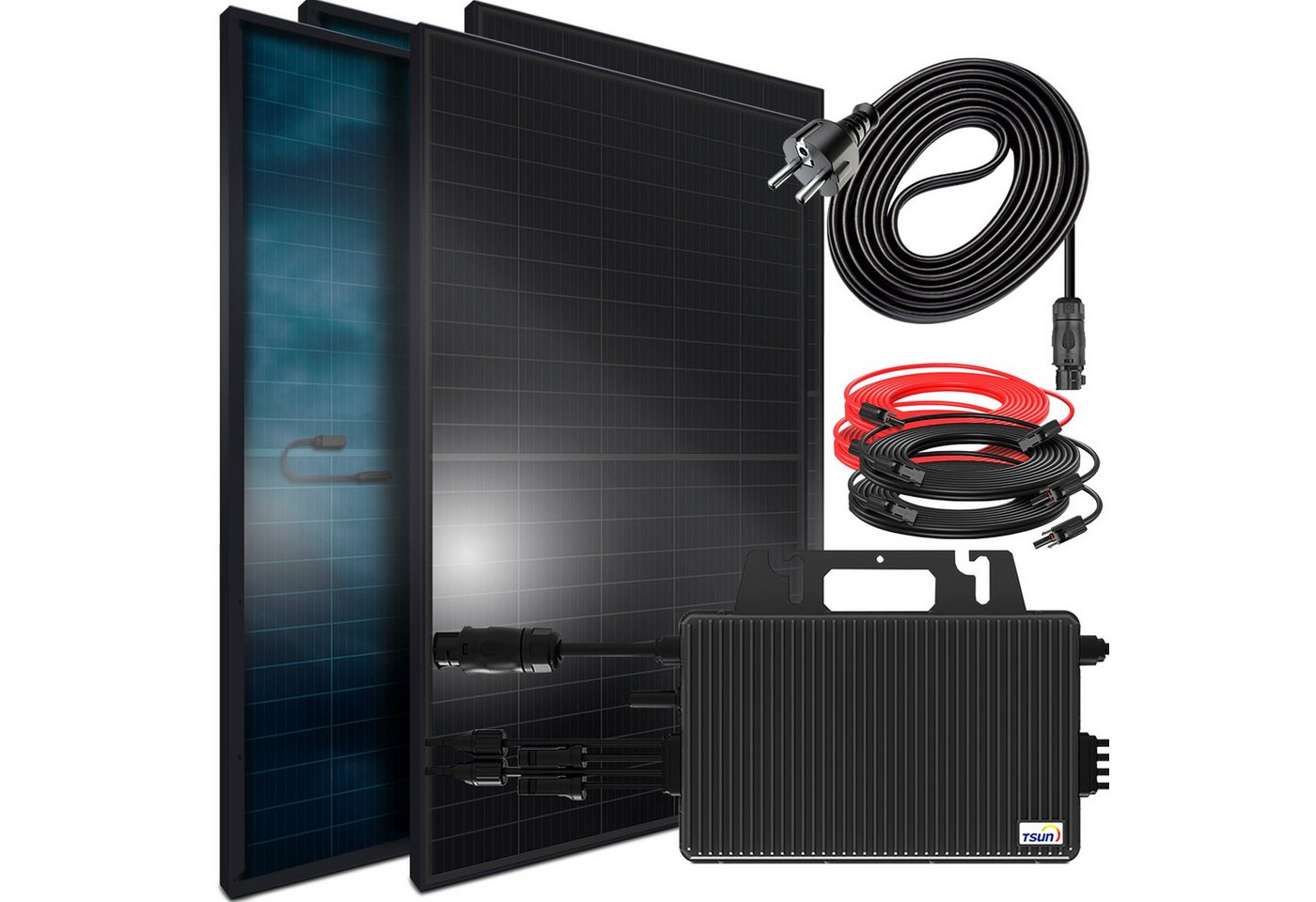 SUNNIVA Balkonkraftwerk Solaranlage 2392W/2000W komplett Steckdose, (TSUN 2000W Wechselrichter -PV Solaranlage Komplettset-4x 460W BIFAZIAL FULL BLACK Glas/Glas Solarmodule-inkl.5m Kabel - Bluetooth WIFI) von SUNNIVA