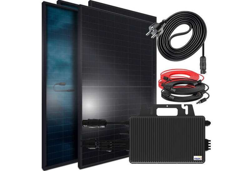 SUNNIVA Balkonkraftwerk Solaranlage 2392W/2000W komplett Steckdose, (TSUN 2000W Wechselrichter -PV Solaranlage Komplettset-4x 460W BIFAZIAL FULL BLACK Glas/Glas Solarmodule-inkl.5m Kabel - Bluetooth WIFI) von SUNNIVA