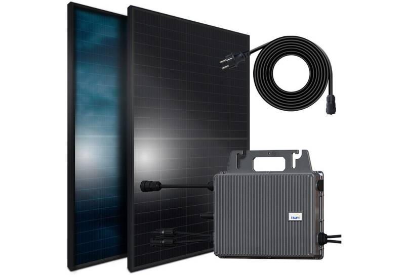 SUNNIVA Solaranlage 1196W/800W komplett Steckdose, 800 W, (TSUN 800W Wechselrichter - PV Solaranlage Komplettset - 2x 460W BIFAZIAL FULL BLACK Glas/Glas Solarmodule - inkl. 5m Kabel - Bluetooth WIFI) von SUNNIVA