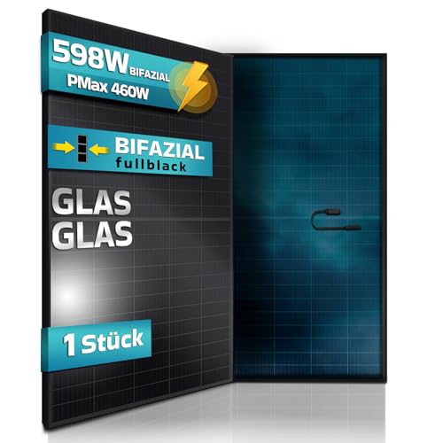 SUNNIVA Solarpanel FULL BLACK Bifazial Glas/Glas 598 Watt PV Panel - PMax 1 x 460W Bifacial Solar modul n-type, geeignet für Balkonkraftwerk (1er), IP68, Photovoltaik von SUNNIVA