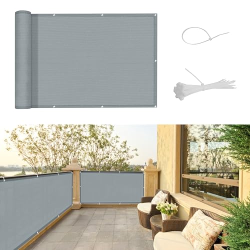 SUNNY GUARD Balkon Sichtschutz 100x300cm Balkonabdeckung HDPE UV-Schutz Windschutz Balkonverkleidung, mit Kabelbinder,Hellgrau von SUNNY GUARD