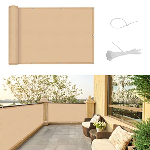 SUNNY GUARD Balkon Sichtschutz 75x300cm Balkonabdeckung PES UV-Schutz Balkonverkleidung wetterfester,mit Kabelbinder,Sandbeige von SUNNY GUARD