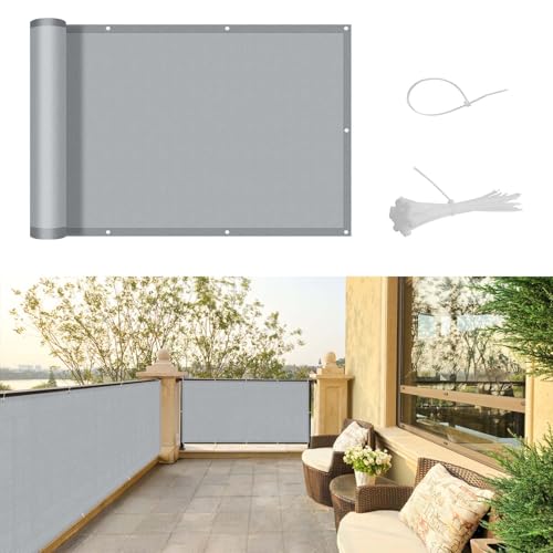 SUNNY GUARD Benutzerdefinierte Balkon Sichtschutz 80x100cm Balkonverkleidung Balkonabdeckung Balkonumspannungen UV-Schutz Wind und Wetterfest mit Kabelbinder,Hellgrau von SUNNY GUARD
