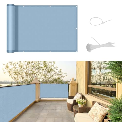 SUNNY GUARD Balkon Sichtschutz 90x600cm Balkonverkleidung Balkonabdeckung Balkonumspannungen UV-Schutz Wind und wetterfest mit Kabelbinder,Graublau von SUNNY GUARD