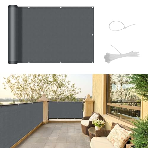 SUNNY GUARD Balkon Sichtschutz 75x600cm Balkonverkleidung Balkonabdeckung Balkonumspannungen UV-Schutz Wind und wetterfest mit Kabelbinder,Anthrazit von SUNNY GUARD