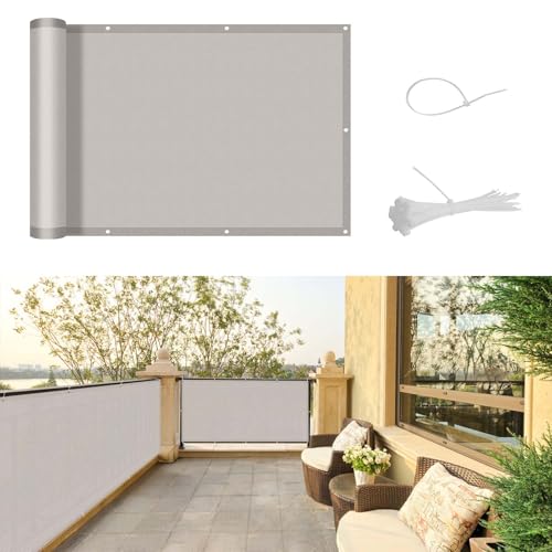 SUNNY GUARD Benutzerdefinierte Balkon Sichtschutz 55x1000cm Balkonverkleidung Balkonabdeckung Balkonumspannungen UV-Schutz Wind und Wetterfest mit Kabelbinder,Taupe von SUNNY GUARD