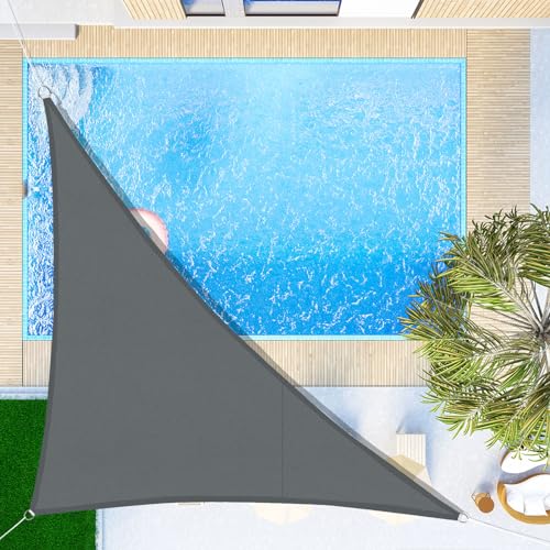 SUNNY GUARD Sonnensegel Wasserdicht 4x4x5.65m Dreieckig Sonnenschutz Wetterschutz Segel Baldachin UV Schutz für Balkon Terrasse Garten, Grau Anthrazit von SUNNY GUARD