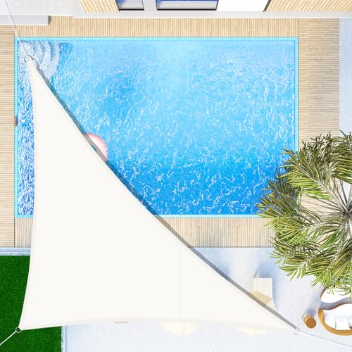 SUNNY GUARD Sonnensegel Wasserdicht 5x5x7m Dreieckig Sonnenschutz Wetterschutz Segel Baldachin UV Schutz für Balkon Terrasse Garten, Creme von SUNNY GUARD