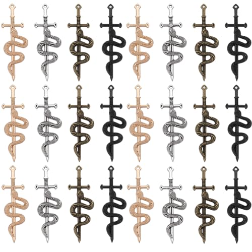 SUNNYCLUE 1 BOX 32PCS Schlangen Charms Schwert Charms Bulk Halloween Gothic Schwerter Messer Dolch Waffe Legierung Golden Sliver Bronze Schlangen Charms Für Die Schmuckherstellung Charms Ohrringe Hals von SUNNYCLUE