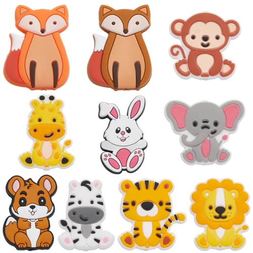 SUNNYCLUE 1 Box 10 Stück 10 Stile Tier Silikon Brennperlen Großpackung Mit Cartoon Silikonperlen Bunt Löwe Tiger Kaninchen Fuchs Zoo Figuren Lose Perlen Für Perlenstifte Armbänder Halsketten Schlüssel von SUNNYCLUE