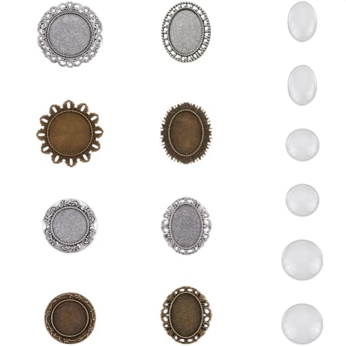 SUNNYCLUE 1 Box 10 Teiliges Broschen Set Hochzeits Boutonniere Erinnerungsstück Ovale Halbrunde Glas Cabochon Brosche Blanke Lünettenschale Vintage Broschennadeln Zur Schmuckherstellung DIY Bastelgesc von SUNNYCLUE