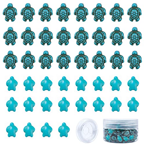 SUNNYCLUE 1 Box 100 Stück 2 Größe 6 mm 8 mm Türkisfarbene Schildkröten-Perlen-Charms Geschnitzte Zwischenperlen Mit 10 m Elastischem Faden Für Armbänder Halsketten Ohrringe DIY-Jewerly-Herstellung von SUNNYCLUE