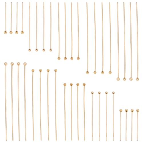 SUNNYCLUE 1 Box 100 Stück 20/30/35/45/50mm Schmuckkugelstifte Goldkopfstift Bulk Echtes 18K Vergoldetes Messing Kleine Runde Kugelkopfstifte Lange Beschläge Stifte Zur Schmuckherstellung Ohrringe Armb von SUNNYCLUE