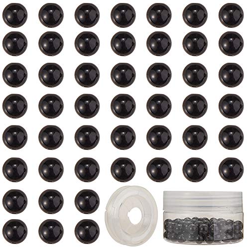 SUNNYCLUE 1 Box 100 Stück 8 mm Natursteinperlen Halbedelstein Runde Lose Perlen Echte Echte Steine Mit Elastischem Kristallfaden Für DIY-Schmuckherstellungszubehör Schwarzen Obsidian Perlen von SUNNYCLUE