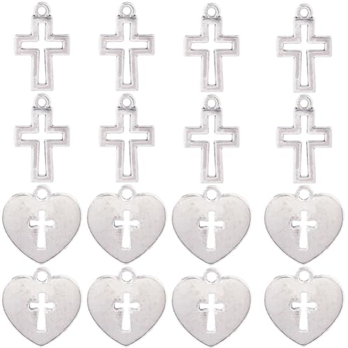 SUNNYCLUE 1 Box 100 Stück Herz Kreuz Charms Große Hohle Kreuz Charms Mini Metall Einfassungen Mit Offener Rückseite Leere Rahmen Antike Silberlegierung Liebes Herz Kreuz Perlen Charms Für Die Schmuckh von SUNNYCLUE