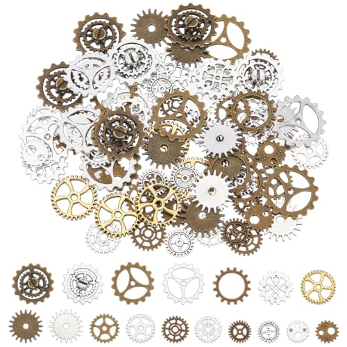 SUNNYCLUE 1 Box 102 Stück 17 Stile Zahnrad Charm Steampunk Charms Bulk Mini Antik Gold Silber Bronze Retro Rad Charm Für Die Schmuckherstellung Charms Zubehör DIY Halsketten Armbänder Ohrringe Schlüss von SUNNYCLUE
