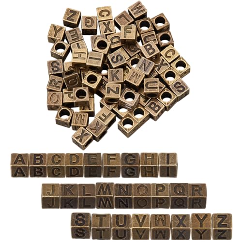 SUNNYCLUE 1 Box 104 Stück 26 Stile Metall Buchstabenperlen Quadratische Alphabet Perlen Antik Bronze Legierung Würfel von A Bis Z Charm Großes Loch Lose Abstandsperlen Für Die Schmuckherstellung Halsk von SUNNYCLUE