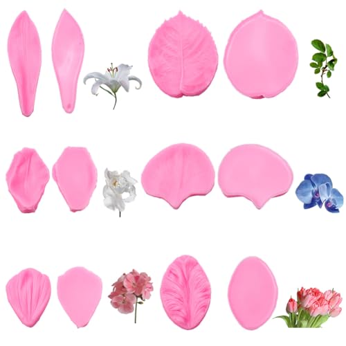 SUNNYCLUE 1 Box 12 Stück 6 Stile Blütenblatt Formen Florale Silikonformen Rosa Rosen Adern Blütenblätter Blätter Süßigkeiten Zucker Kuchen Schokolade Presse Fondant Werkzeug Zum Dekorieren von Keksen von SUNNYCLUE
