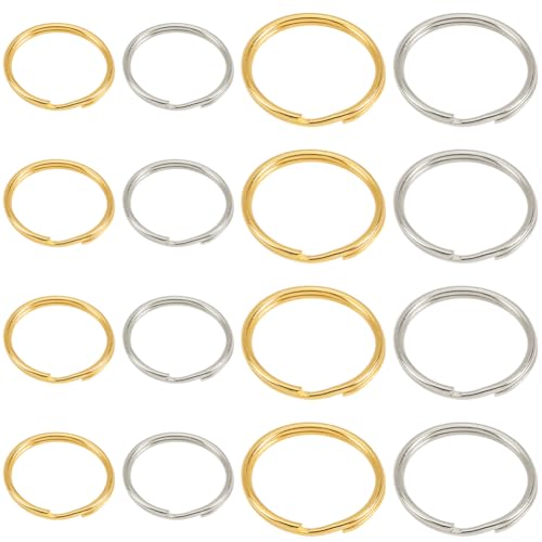 SUNNYCLUE 1 Box 120 Stück 4 Stile Geteilter Schlüsselanhängerring Flache Schlüsselanhängerringe Großpackung Gold/Silber Metall Eisen Runder Karabinerhaken Schlaufe Ersatz O Schlüsselring Für Schlüssel von SUNNYCLUE