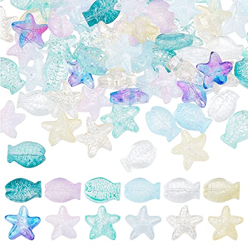 SUNNYCLUE 1 Box 120 Stück Seesternperlen Fischperlen Glassternperle Seetier Lose Abstandshalter Transparent Bunte Perle Doppelseitige Fischperlen Für Die Schmuckherstellung Perlenzubehör Armbänder DIY von SUNNYCLUE