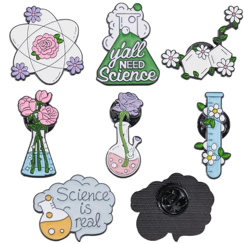SUNNYCLUE 1 Box 14 Stück 7 Stile Chemie Anstecknadeln Wissenschaftsbrosche Metalllegierung Emaille Cartoon Wissenschaftler Chemie Blume Labor Flasche Anstecknadel Für Tasche Kleidung Hut Party Schule von SUNNYCLUE