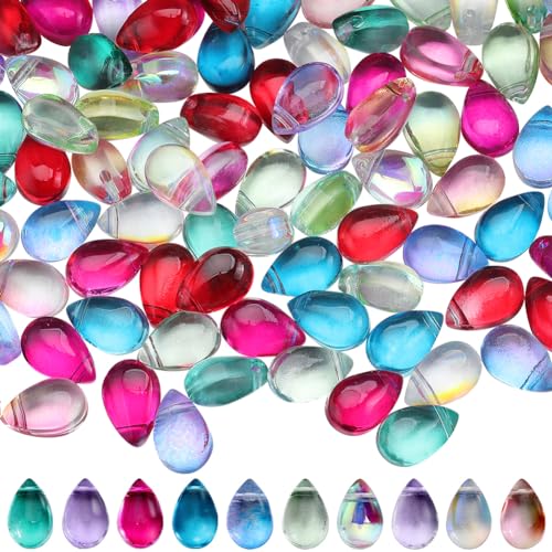 SUNNYCLUE 1 Box 150 Stück 10 Farben Glas Wassertropfen Perlen Tropfenförmige Perle Bunte Transparente Wassertropfen Ovale Kristall Lose Abstandshalterperlen Für Die Schmuckherstellung Perlensortimente von SUNNYCLUE