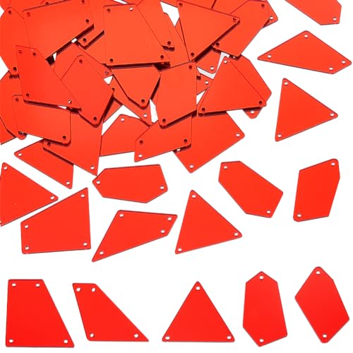 SUNNYCLUE 1 Box 150 Stück 5 Stile Nähspiegelstücke Große Menge Rote Spiegelperle Acryl Gemischte Formen Unregelmäßiger Strassstein Spiegelstoffstück Mit Loch Spiegelperlen Zum Nähen Basteln DIY Kleide von SUNNYCLUE
