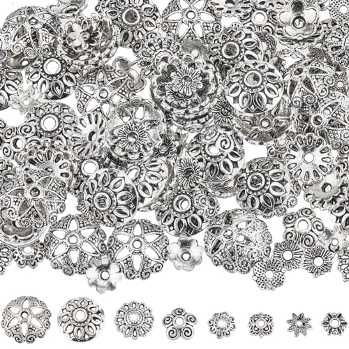 SUNNYCLUE 1 Box 160 Stück 8 Stile Silberne Blumenperlenkappen 8 mm Blumen Abstandshalterperlen Großpackung Tibetische Vintage Perlenendkappen Aus Metalllegierung Beschläge Für Die Schmuckherstellung Z von SUNNYCLUE