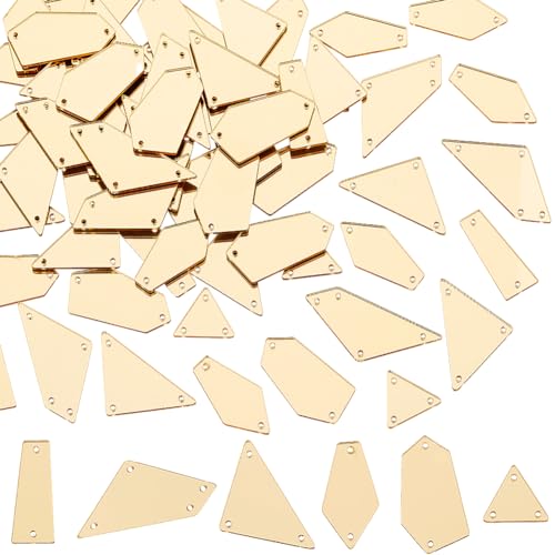 SUNNYCLUE 1 Box 180 Stück 6 Stile Goldene Nähspiegel Strasssteine Zum Aufnähen Auf Spiegel Große Menge Acrylsteinspiegel Lose Perlen Mit Löchern Unregelmäßig Glänzendes Spiegelstück Zum Nähen Basteln von SUNNYCLUE