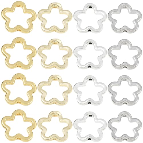 SUNNYCLUE 1 Box 20 Stück 4 Farben Metall Blumen Perlenrahmen Hohlrahmen Perlen Legierung Bunte Doppelloch Blütenblatt Blüte Floral Linking Spacer Verbinder für Schmuckherstellung Ohrringe Halsketten von SUNNYCLUE