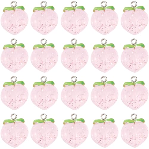 SUNNYCLUE 1 Box 20 Stück Pfirsich Charms Großpackung 3D Obst Charms Aus Kunstharz Klein Rosa Transparent Mit Eisenschlaufen Pfirsich Charms Zur Schmuckherstellung Charms Armbänder Ohrringe DIY Zubehör von SUNNYCLUE
