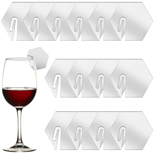 SUNNYCLUE 1 Box 20 Stück Silberfarbene Getränkemarker Aus Acryl Namensschilder Für Weingläser Verspiegelte Sechseckige Party Gläser Ohne Stiel Namensschild Rohlinge Kennungen Zur Identifizierung Für H von SUNNYCLUE