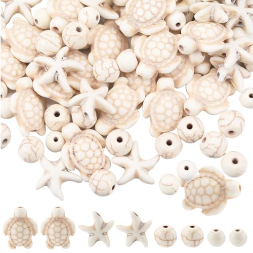SUNNYCLUE 1 Box 200 Stück Schildkrötenperlen Weiße Seesternperlen Große Synthetische Türkisfarbene Meeresschildkrötenperlen Sommer Meerestier Perlenanhänger Hawaii Ozeanschildkröte 6 mm 8 mm Abstandsh von SUNNYCLUE