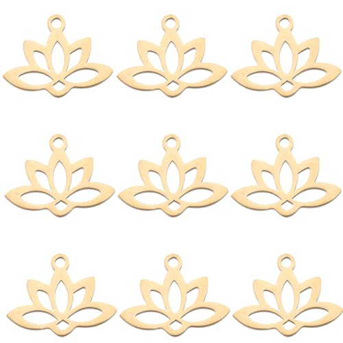 SUNNYCLUE 1 Box 24 Stück 18 Karat Vergoldete Lotusblüten Charms Lotus Charms Lotus Charms Aus Edelstahl Bulk Hohlenergie Yoga Charms Für Die Schmuckherstellung Charms DIY Ohrringe Armbänder Halsketten von SUNNYCLUE