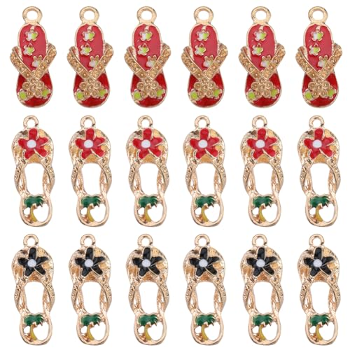 SUNNYCLUE 1 Box 24 Stück 3 Farben Flip Flop Charms Bulk Slipper Charms Emaille Legierung Mini Blume Gold Sommer Strand Flip Flops Schuhe Charm Für Die Schmuckherstellung Charms Frauen Armbänder Ohrrin von SUNNYCLUE