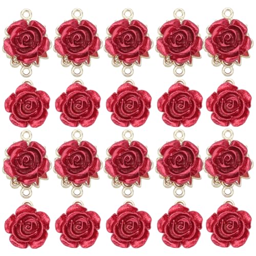 SUNNYCLUE 1 Box 24 Stück Rosen Anschlüsse Rosen Blumen Charms Bulk Legierung Gold Mini Rot Valantine Blumen Liebe Verbindungs Verbindungs Charm Für Die Schmuckherstellung Charms Frauen DIY Halsketten von SUNNYCLUE